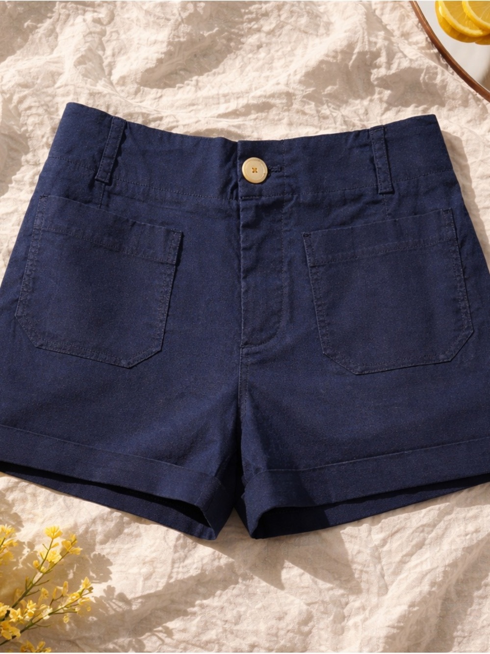Anthropologie Navy Patch-Pocket High-Rise Shorts
